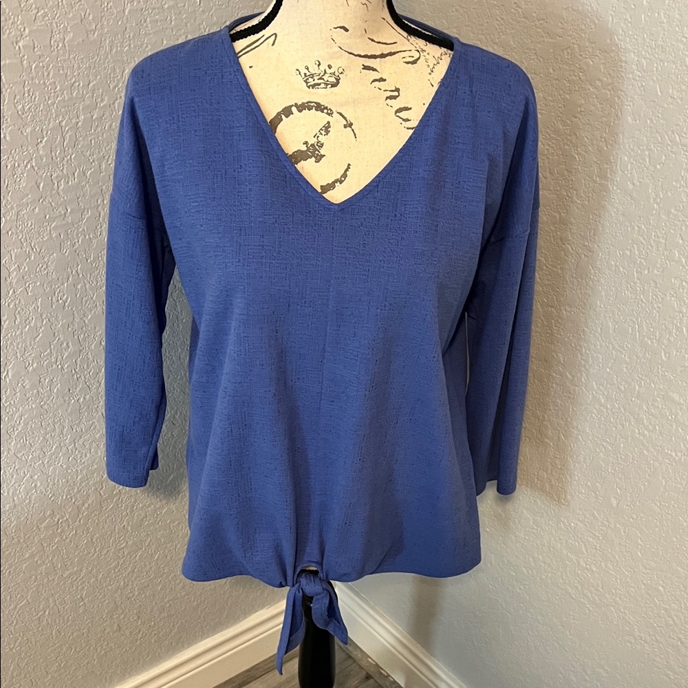 Talbots Royal Blue V-Neck Blouse with Tie Detail